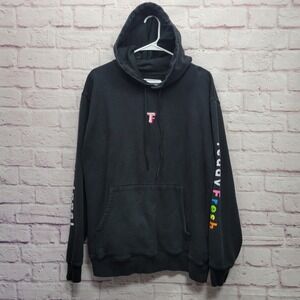 Teddy Fresh Logo Hoodie Sweatshirt Size L Black Arm Spellout Athletic Streetwear